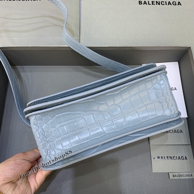 Balenciaga專櫃爆款大號鱷魚霧霾藍肩背包 巴黎世家新款Gossip bag斜挎包 fyj1299